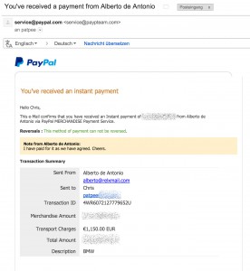 Betrügerische PayPal Zahlung